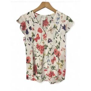 Cupcakes and Cashmere White Floral Blouse Size Small Cap Sleeve Lightweight Top